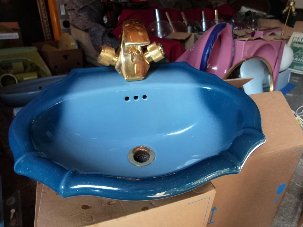 vintage wastafel fonteintje verguld Luxus badkamer 1979, Ophalen, Gebruikt, Wastafel