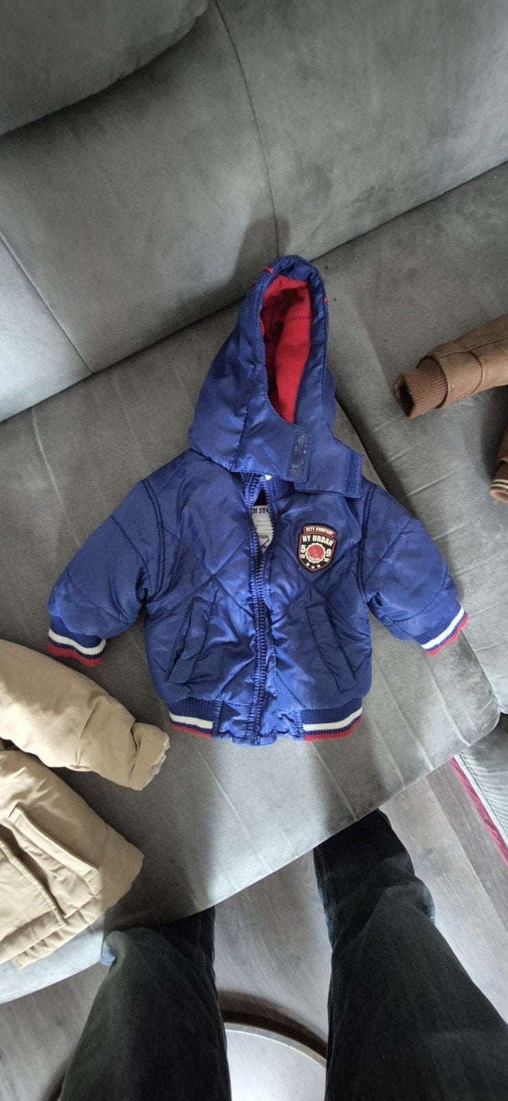 Baby jasje maat 62 - Blauw met rode voering, Kinderen en Baby's, Ophalen, Gebruikt, Jongetje of Meisje, Jasje