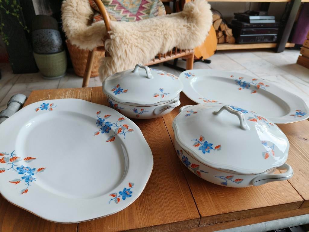Vintage MZ Porseleinen Serveerset - Blauw/Oranje Bloemen, Ophalen