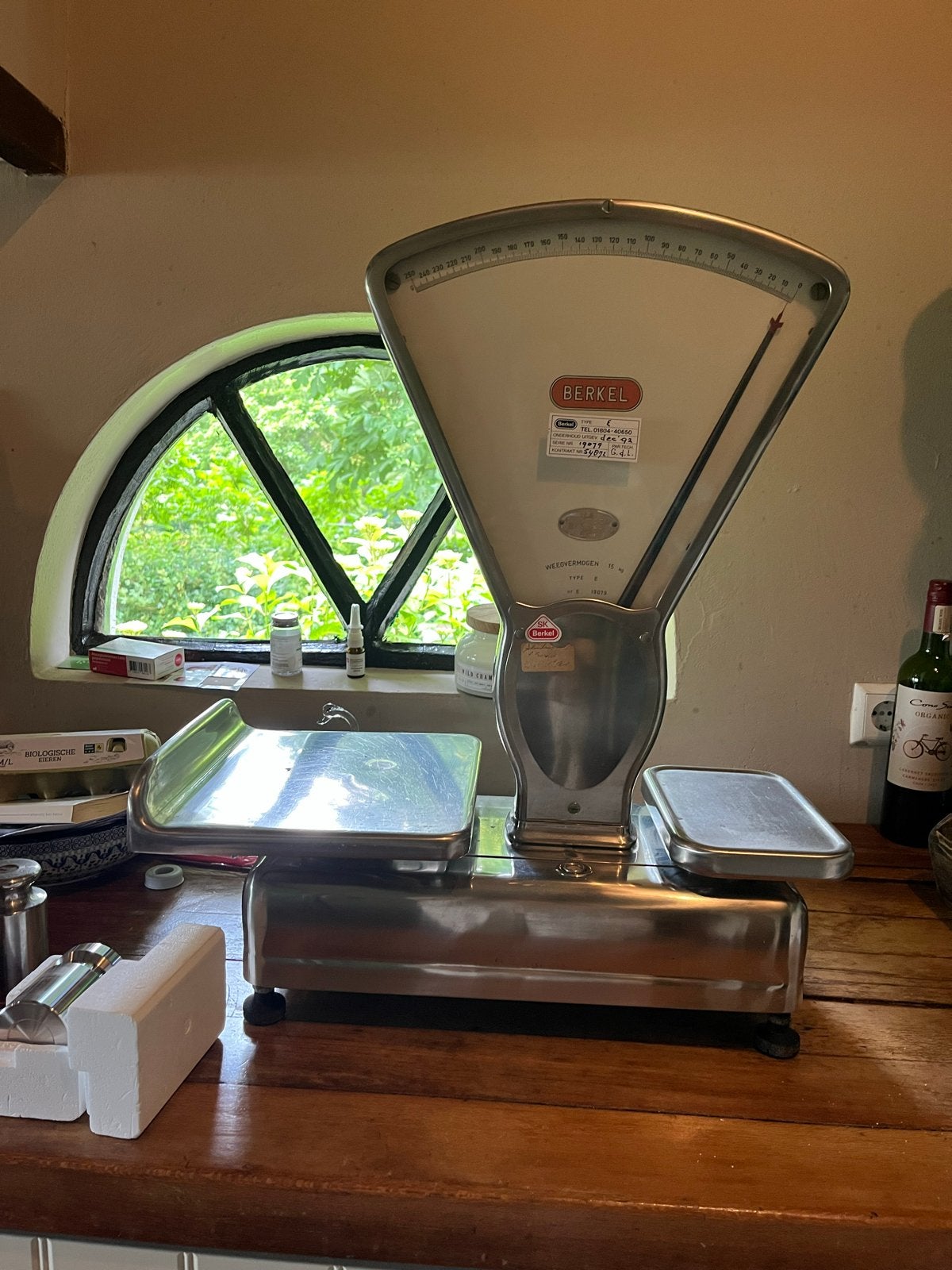 Vintage Berkel Winkelweegschaal met Gewichten, Ophalen, Gebruikt, Winkelweegschaal, Analoog