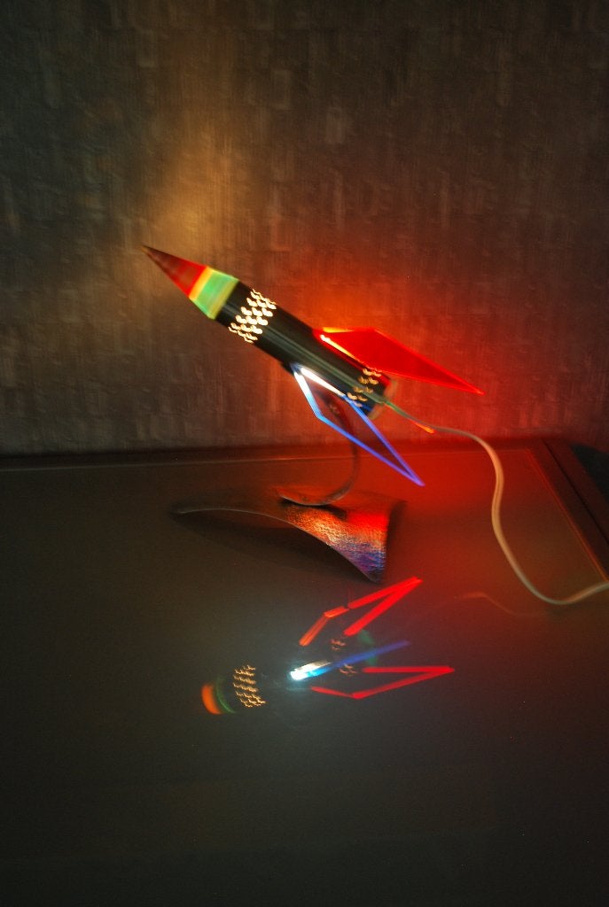 Raket lamp, Rood Geel Blauw van RVS retro space age 1970's, Ophalen of Verzenden