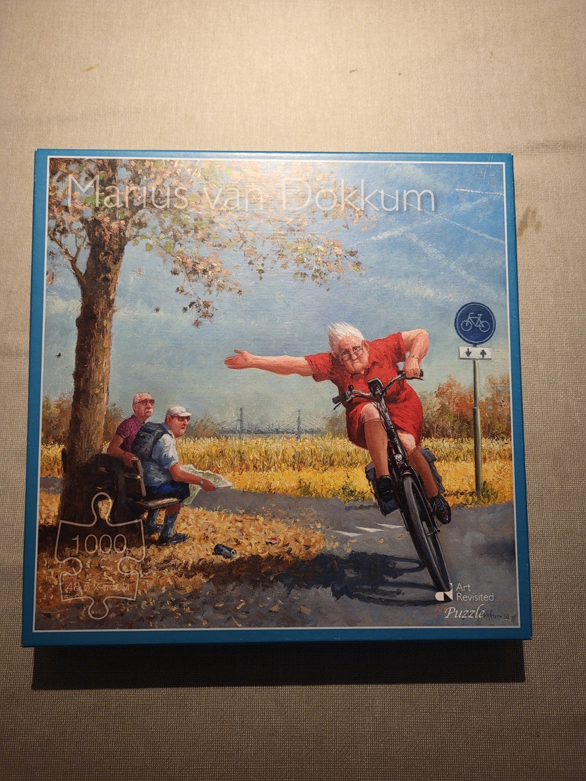 Marius van Dokkum Legpuzzel 1000 stukjes - Fietsende Man, Hobby en Vrije tijd, Ophalen, 500 t/m 1500 stukjes, Gebruikt, Legpuzzel