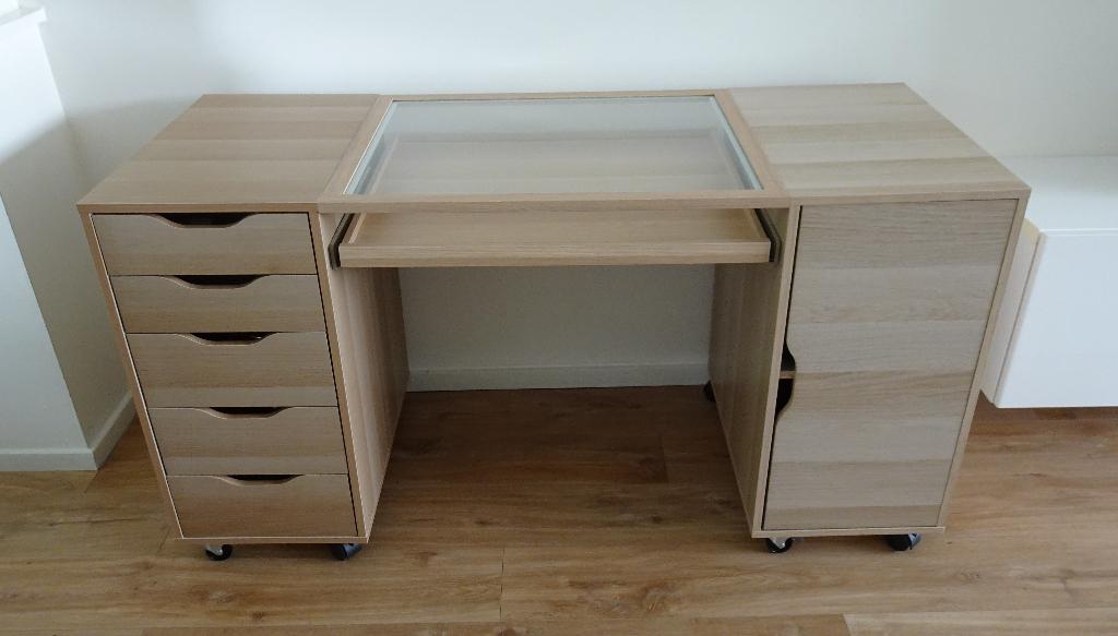 Ikea Bureau ALEX / KOMPLEMENT met Wieltjes als Nieuw, Huis en Inrichting, Ophalen, Demontabel, Zo goed als nieuw
