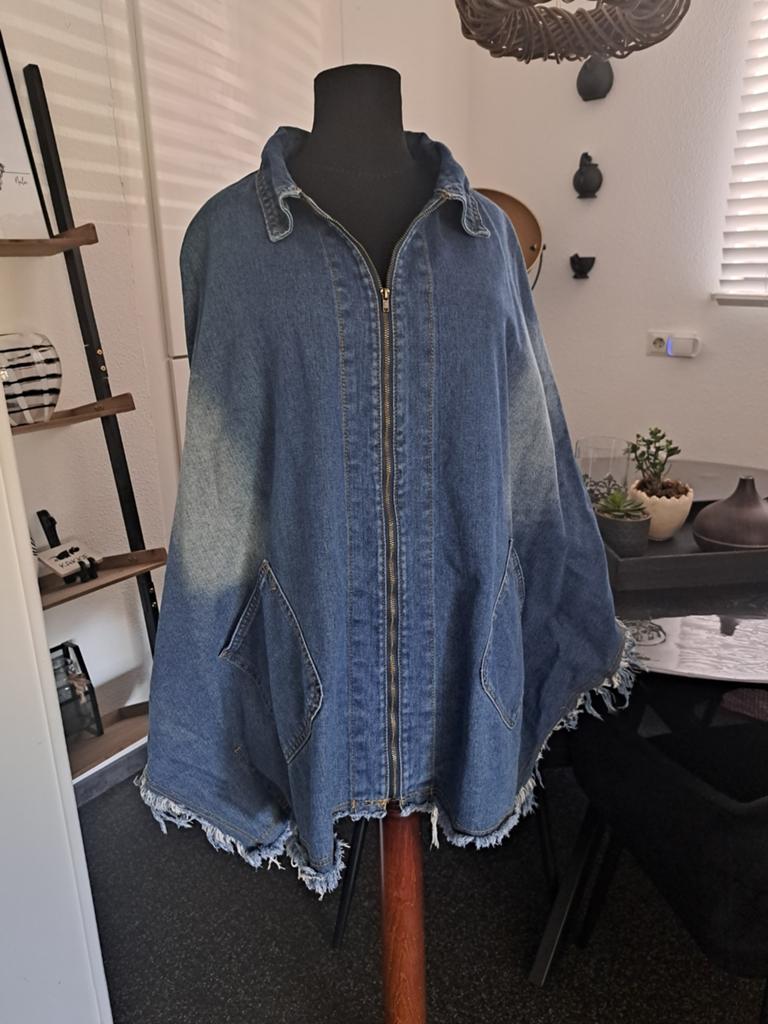 Spijker poncho 1 maat ,gedragen met maat 48, Ophalen of Verzenden, Zo goed als nieuw, Blauw, Jasje of Colbert