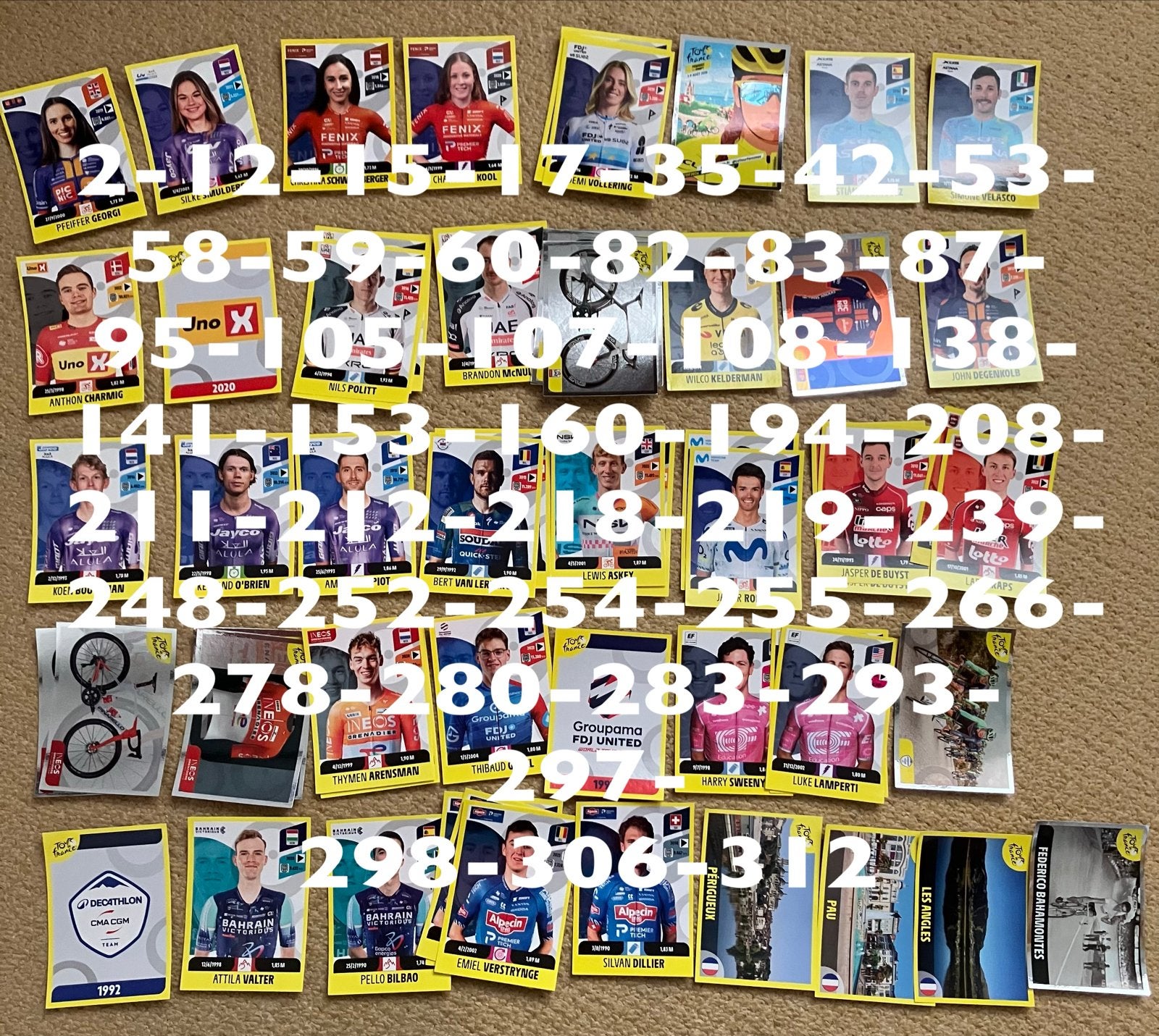 41 Panini Tour de France Kaartjes - Diverse Nummers, Verzenden, Nieuw, Stickers en Plaatjes
