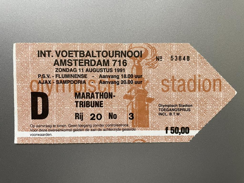 Ticket Ajax - Int. Voetbaltournooi 716 (1991), Verzamelen, Verzenden, Gebruikt, Ajax, Overige typen