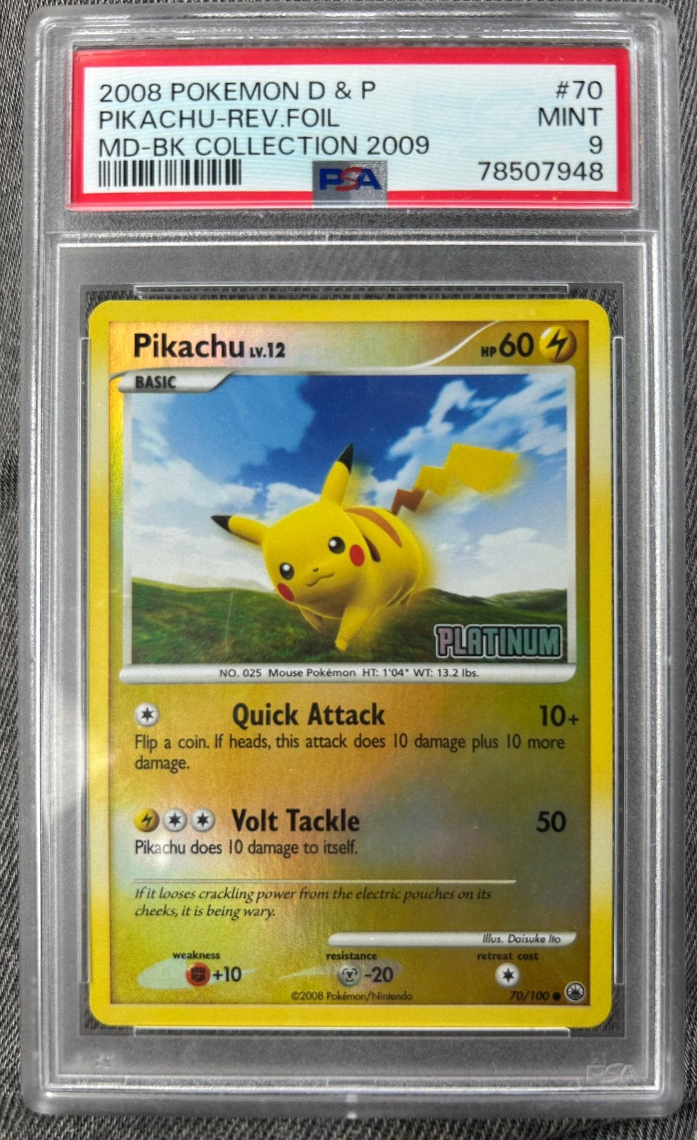 Pikachu BK Platinum stamp PSA 9 (2008), Ophalen of Verzenden, Nieuw, Losse kaart, Foil
