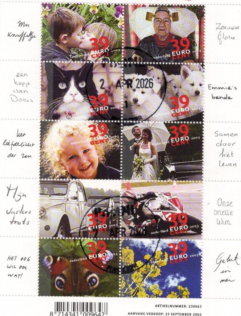 Postzegelvelletje uit 2003, Uitgegeven door TPG.post. (41), Postzegels en Munten, Postzegels | Nederland, Verzenden, Na 1940, Postfris