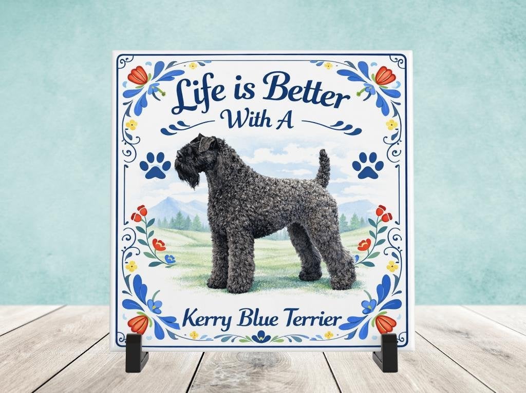 Life is Better With a Kerry Blue Terrier - Tegel, Huis en Inrichting, Woonaccessoires | Tekstborden en Spreuken, Nieuw, Verzenden