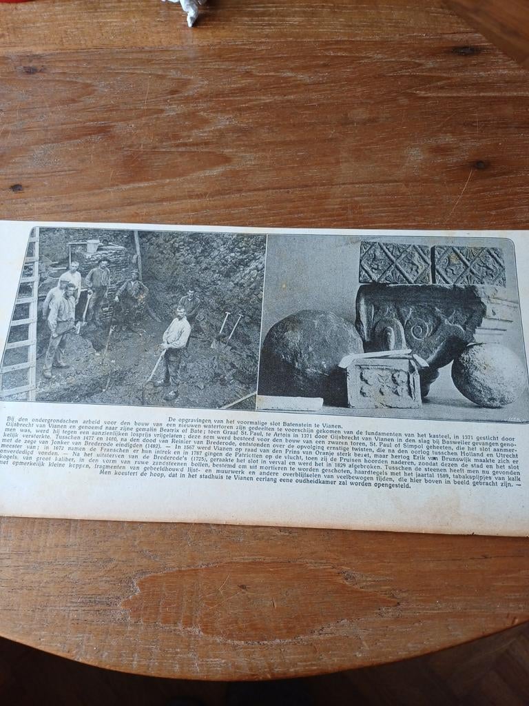 Knipsel opgravingen slot Batenstein Vianen 1909, Ophalen of Verzenden, Voor 1920, Knipsel(s)