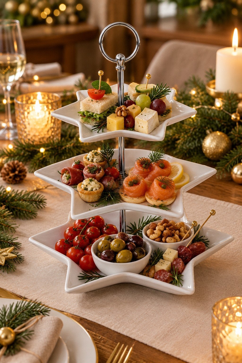 Feestelijke Kerst Etagère - Perfect voor Hapjes, Ophalen of Verzenden, Nieuw, Etagère, Steen/keramiek