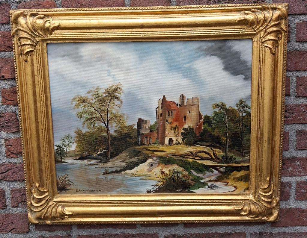 F.B.Groothuis, landschap met ruïne, Antiek en Kunst, Kunst | Schilderijen | Klassiek, Ophalen of Verzenden