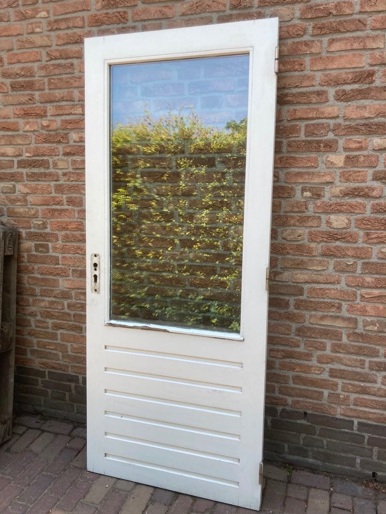 Hardhouten buitendeur, Ophalen, 80 tot 100 cm, 200 tot 215 cm, Glas