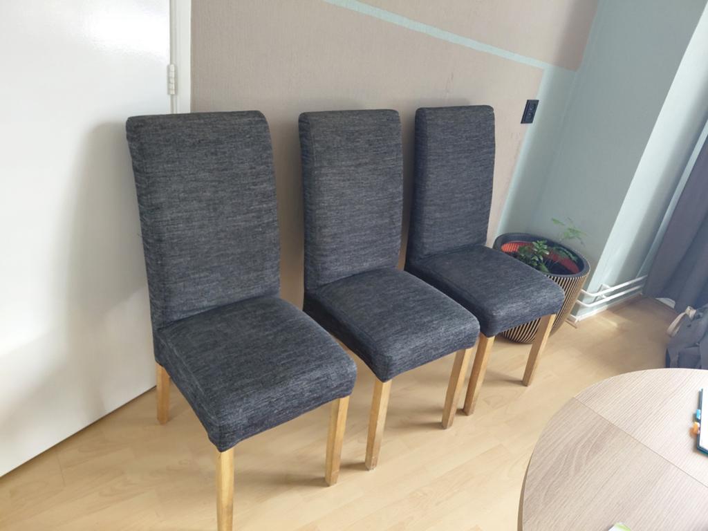Set van 3 grijze eetkamerstoelen, Huis en Inrichting, Ophalen, Gebruikt, Drie, Stof