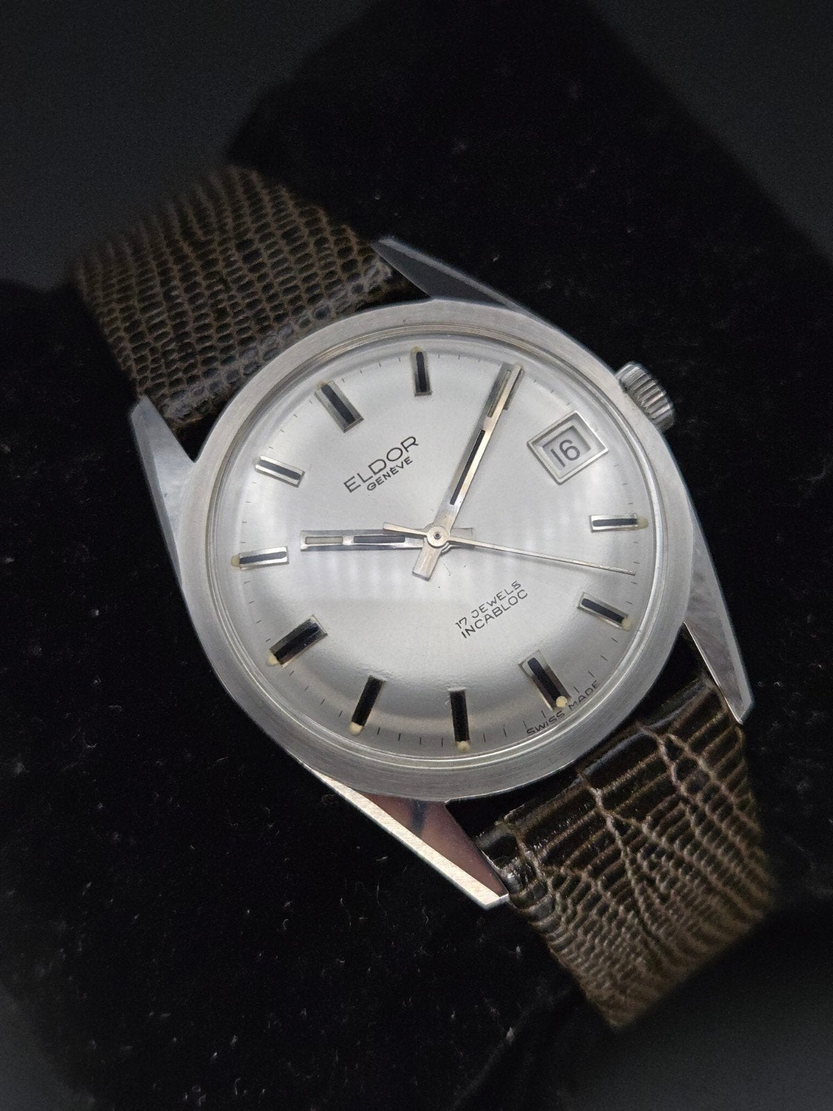Eldor Genève 17 Jewels Incabloc Zwitsers Horloge, Ophalen of Verzenden, Staal, Polshorloge, Overige merken
