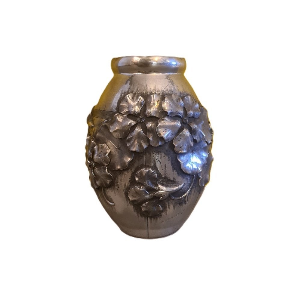 Franse Art Deco Tinnen Vaas van Lucien Houzeaux, circa 1920, Ophalen of Verzenden