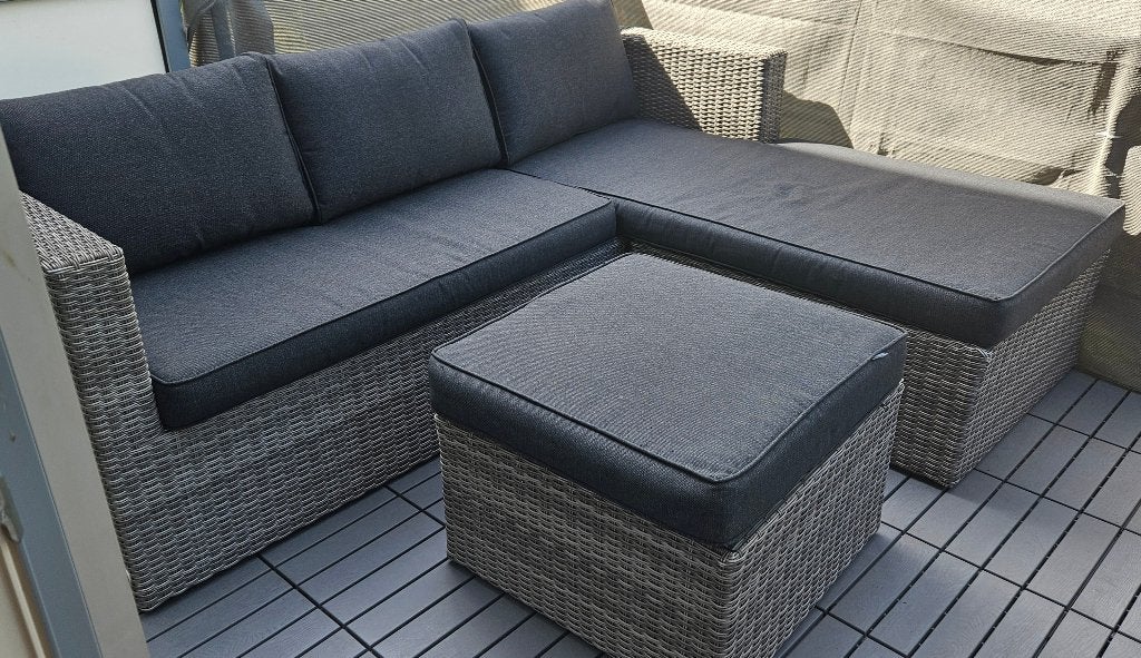 Mooie loungeset inclusief kussens, Tuin en Terras, Ophalen, 5 zitplaatsen, Kunststof, Gebruikt