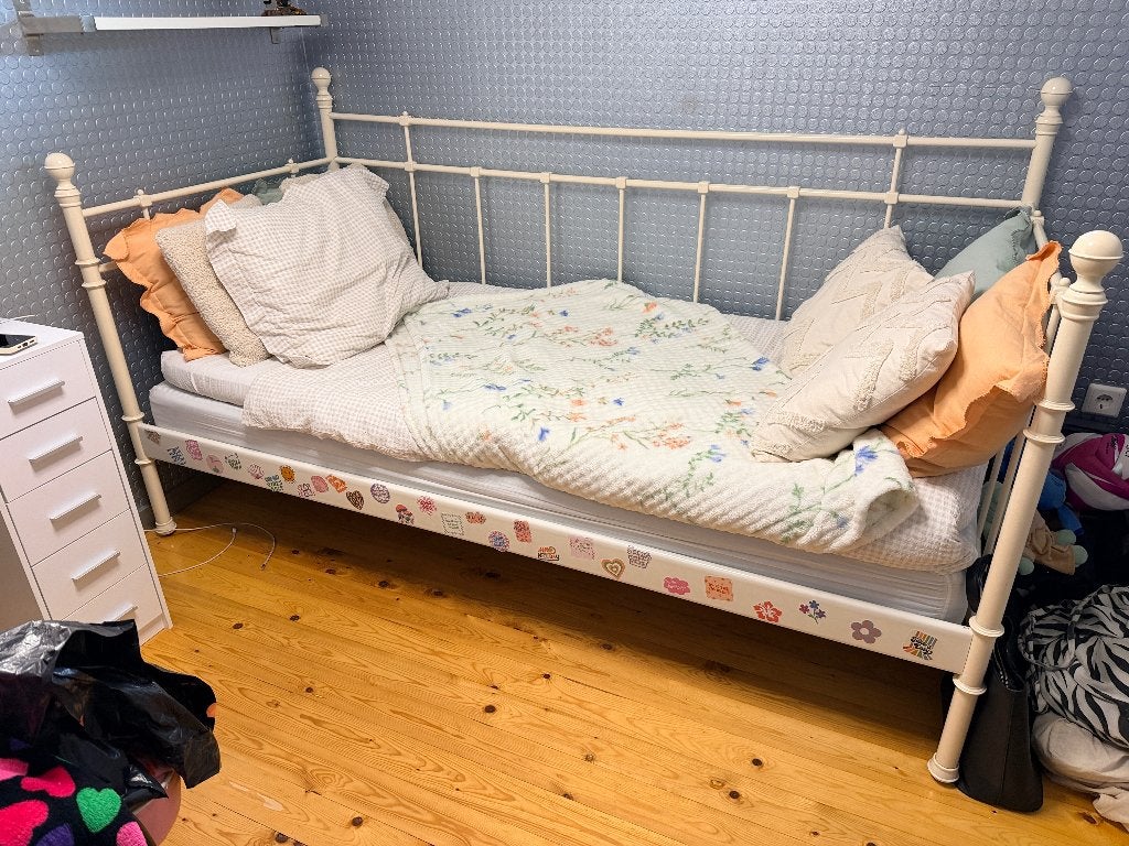 Spijltjesbed 1 persoons wit met matras en topper 90 x 200 cm, Huis en Inrichting, Ophalen, Gebruikt, 90 cm, Eenpersoons