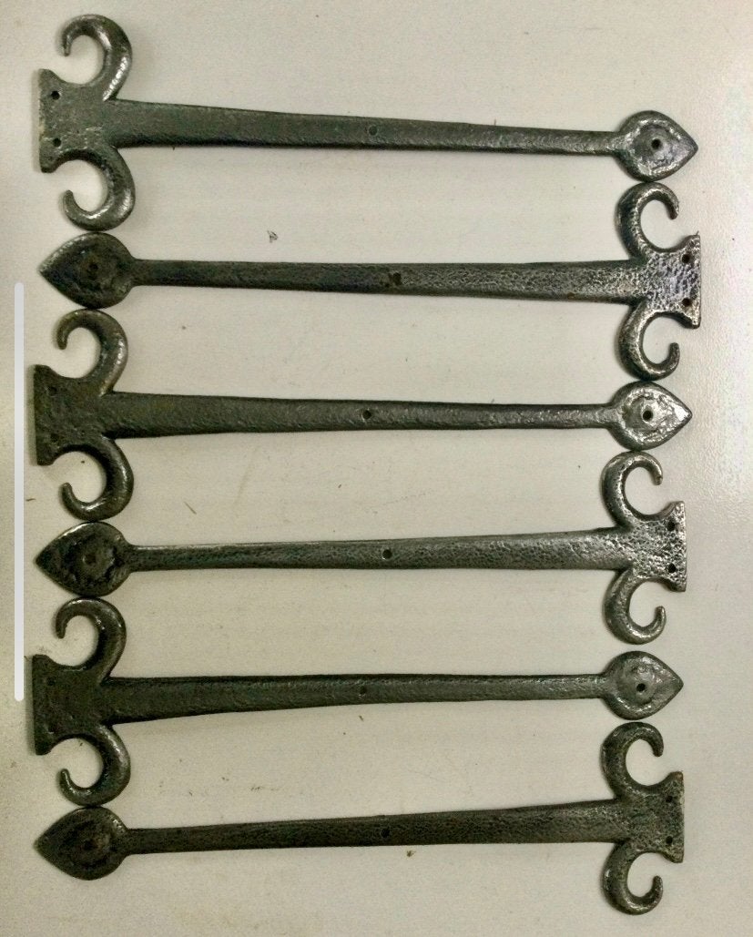 Set van 6 smeedijzeren scharnieren 45,5 cm lang, Doe-het-zelf en Verbouw, Ophalen of Verzenden, Gebruikt, IJzer, Scharnier
