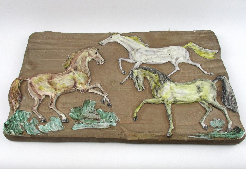 Wandtegel tableau met paarden, Antiek en Kunst, Antiek | Keramiek en Aardewerk, Ophalen of Verzenden