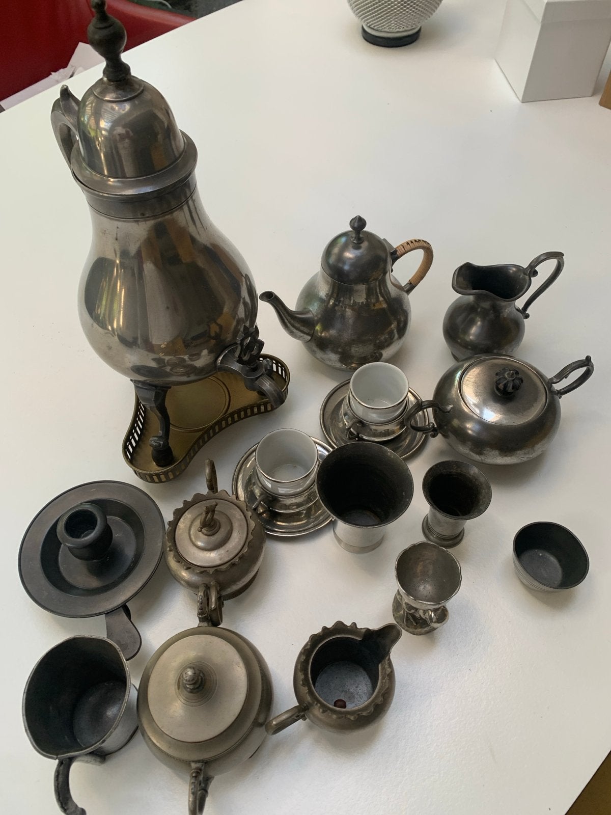 Antiek tinnen theeservies en koffieservies, Antiek en Kunst, Antiek | Servies compleet, Ophalen of Verzenden