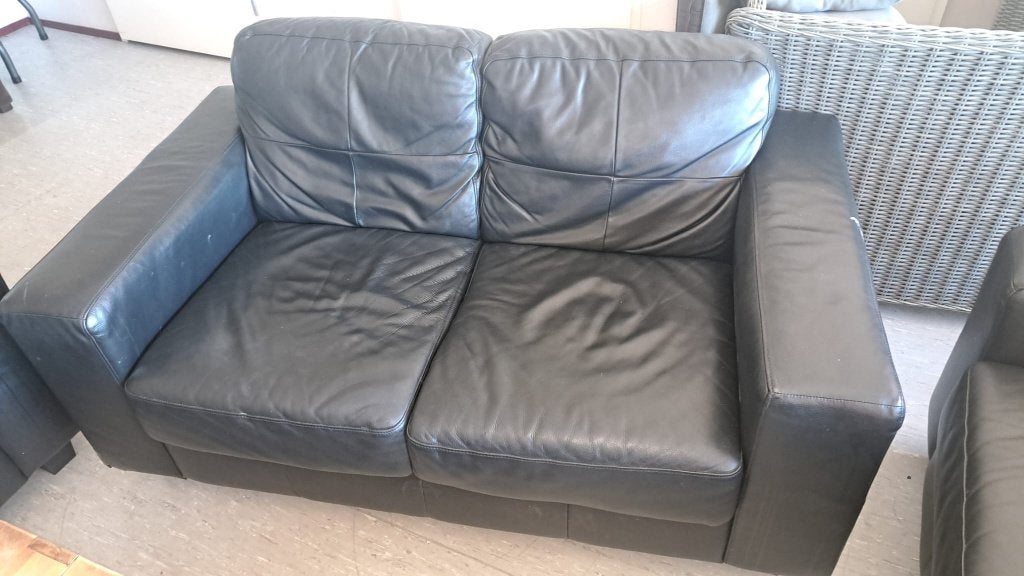 IKEA SKOGABY 2-zitsbank zwart leer, Ophalen, Gebruikt, 150 tot 200 cm, Tweepersoons
