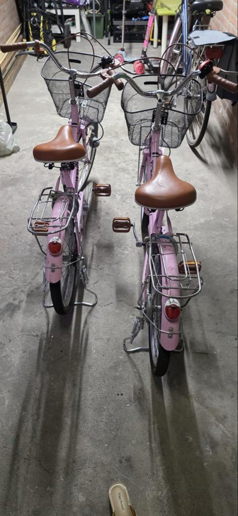 Twee roze kinderfietsen met mandje en bagagedrager, Ophalen of Verzenden, Gebruikt, Terugtraprem, 20 inch of meer