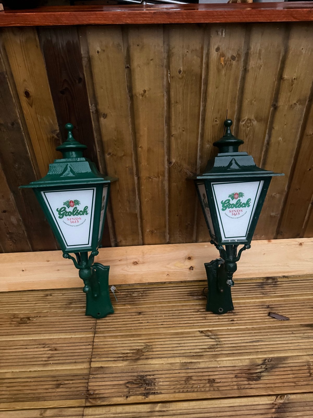 2 Grolsch buitenlampen - Groen - Wandlampen, Ophalen