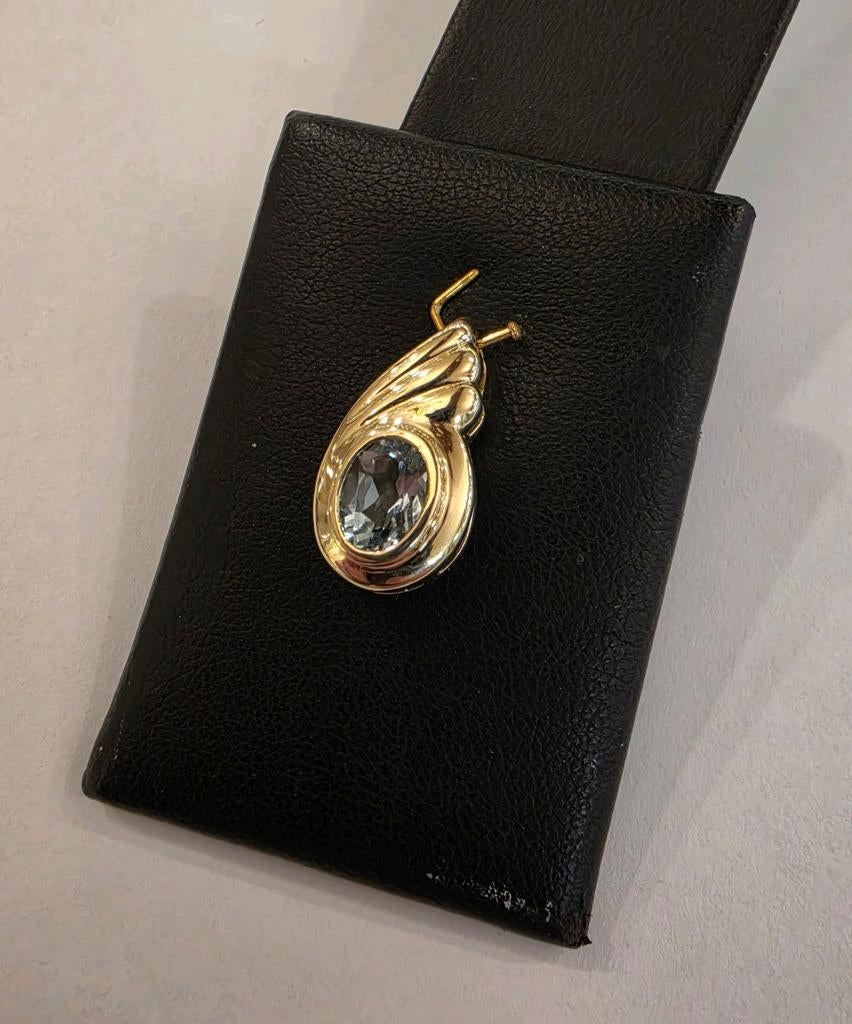 Vintage 14 karaats gouden hanger bezet met Aquamarijn, Sieraden, Tassen en Uiterlijk, Overige voorstellingen, Ophalen of Verzenden