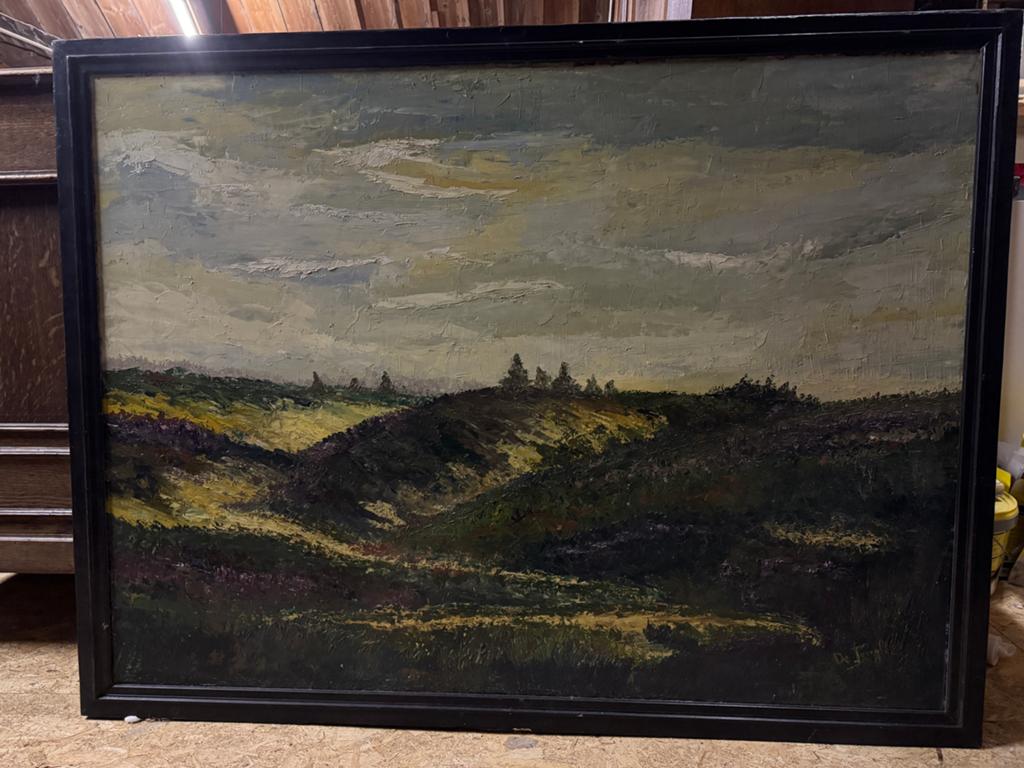 Olieverfschilderij 'Heidelandschap' gesigneerd De Jong, Antiek en Kunst, Ophalen
