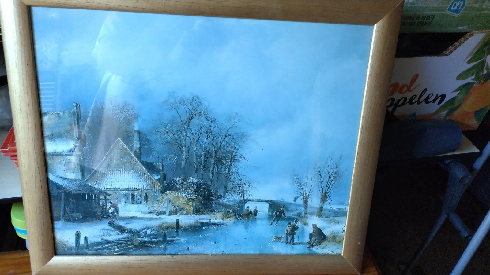 Schilderij Winterlandschap met schaatsers, Antiek en Kunst, Kunst | Schilderijen | Klassiek, Ophalen