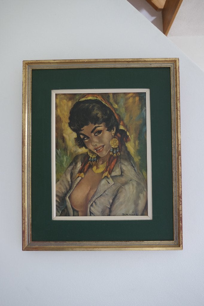 Vintage schilderij print Peter Albert Speier Gipsy Girl, 49 cm, Vintage, Zo goed als nieuw, Ingelijst