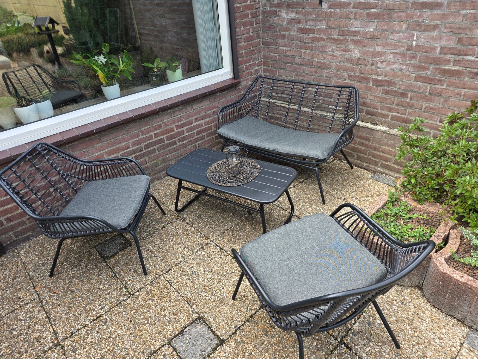 Loungeset inclusief kussens, Tuin en Terras, Ophalen, Zo goed als nieuw, Kunststof, Bank