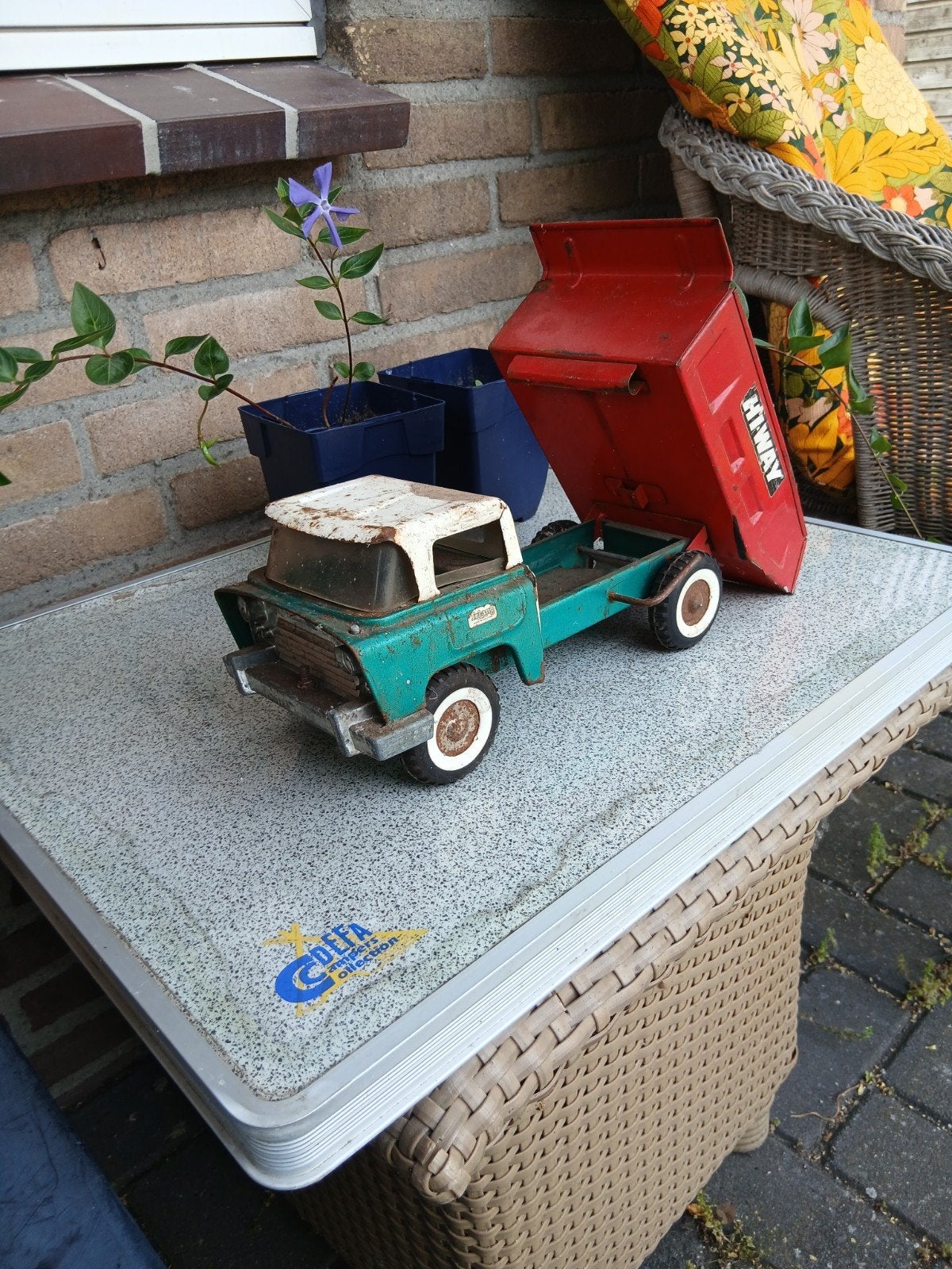 Vintage Tri-ang kiepwagen    moet even schoongemaakt blik., Ophalen of Verzenden, Gebruikt, Auto, Overige merken