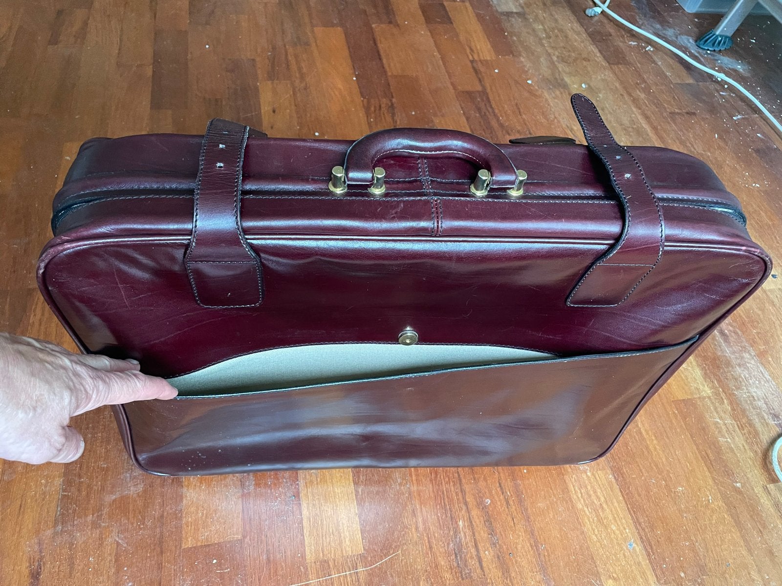 Vintage Bordeauxrode Leren Reistas, Ophalen, Gebruikt, 20 tot 30 cm, 60 tot 80 cm