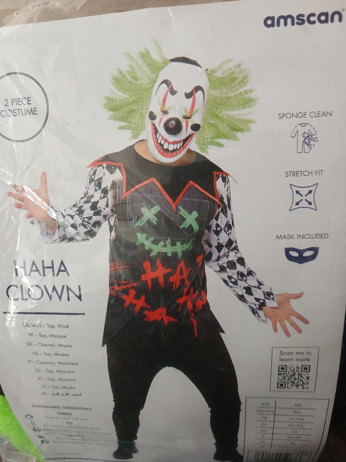 HAHA Clown Kostuum met Masker - Halloween/Carnaval, Ophalen of Verzenden, Nieuw, Pak of Jurk