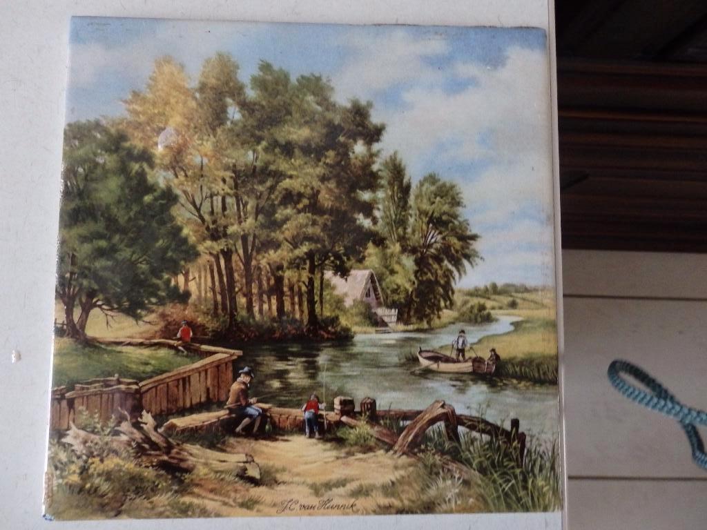 Tegel, mensen aan het water in kleur, Ophalen of Verzenden, Zo goed als nieuw