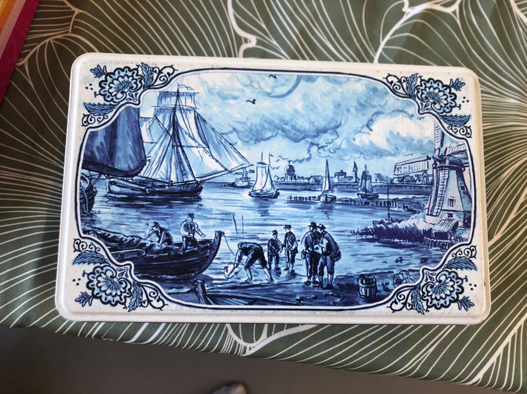 Retro blauw wit blik vintage, Antiek en Kunst, Ophalen of Verzenden