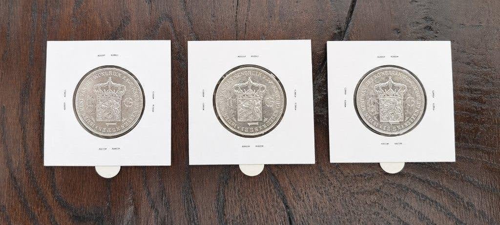 Drie guldens van Nederland,   Wilhelmina tijdperk, Ophalen, 1 gulden, Setje, Zilver