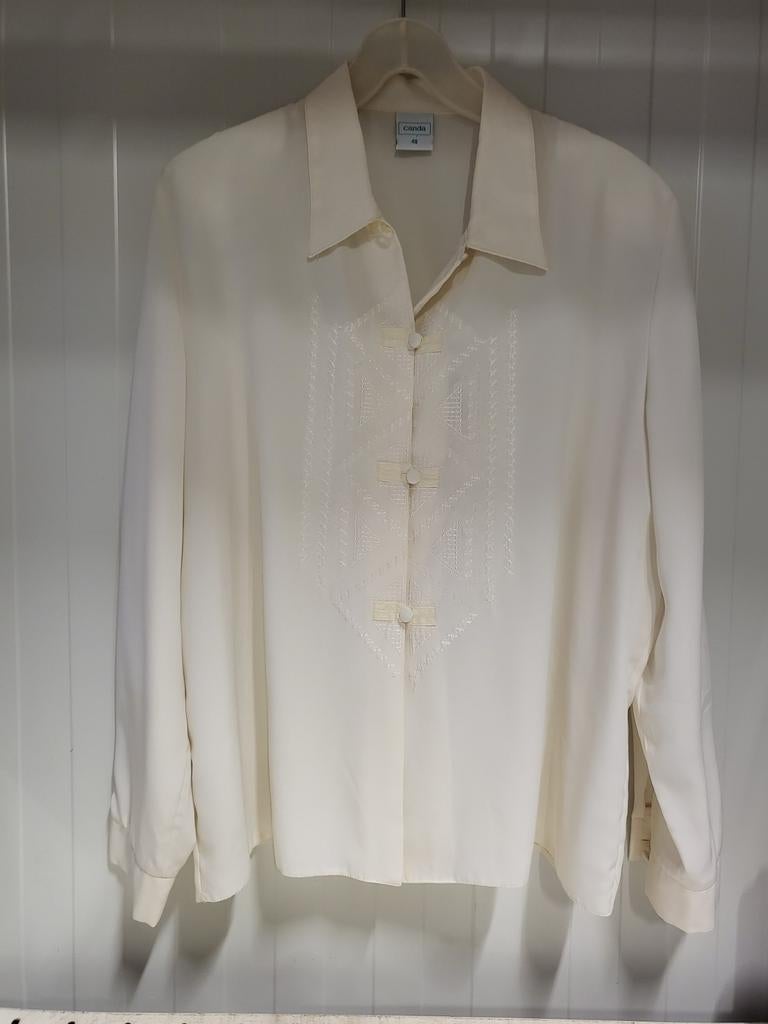 Canda Crèmekleurige Blouse met Borduurwerk Maat 46, Beige, Maat 46/48 (XL) of groter, Ophalen of Verzenden, Zo goed als nieuw