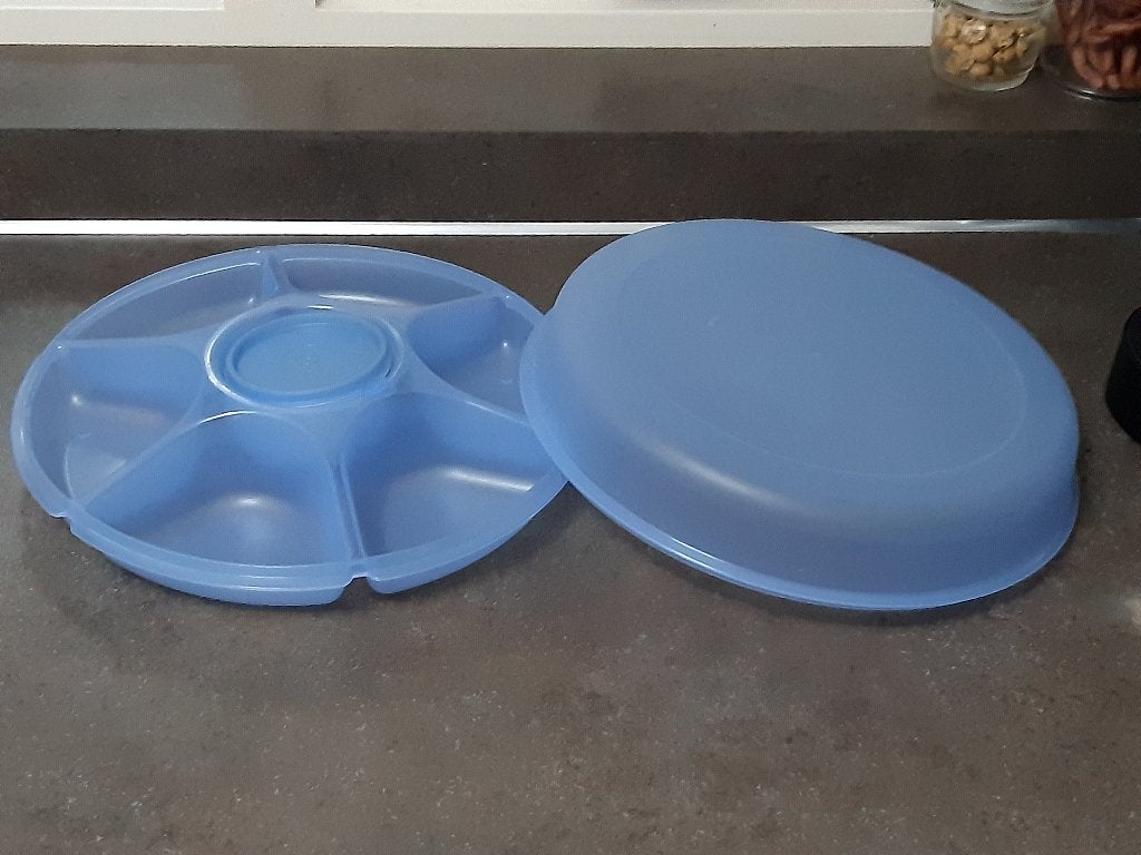 Tupperware vakken - party - gourmet - serveer schaal blauw, Ophalen of Verzenden, Zo goed als nieuw, Blauw, Schaal