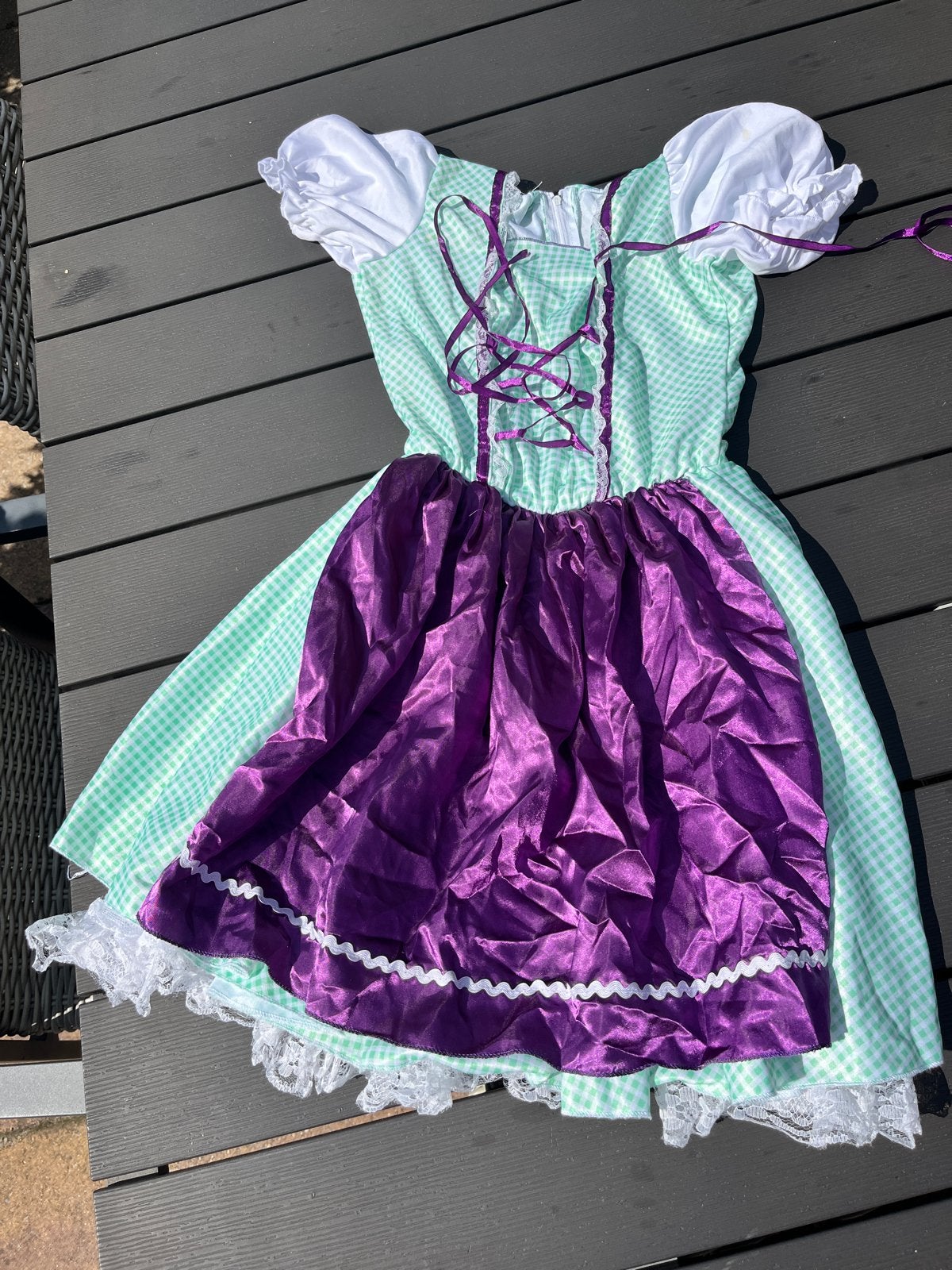 TEDI Dirndl kinderjurk - groen/paars/wit, Ophalen of Verzenden, Zo goed als nieuw, 134 t/m 140, Meisje