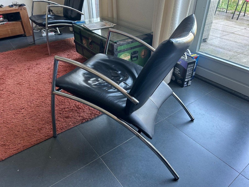 Fauteuil vintage Kebe Mobler uit Denemarken 2 stuks, Ophalen, Gebruikt, 75 tot 100 cm, Leer