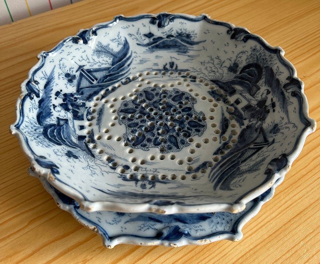 Antiek Delfts Blauw Fruittest VOC 18e Eeuw Chinoiserie, Verzenden