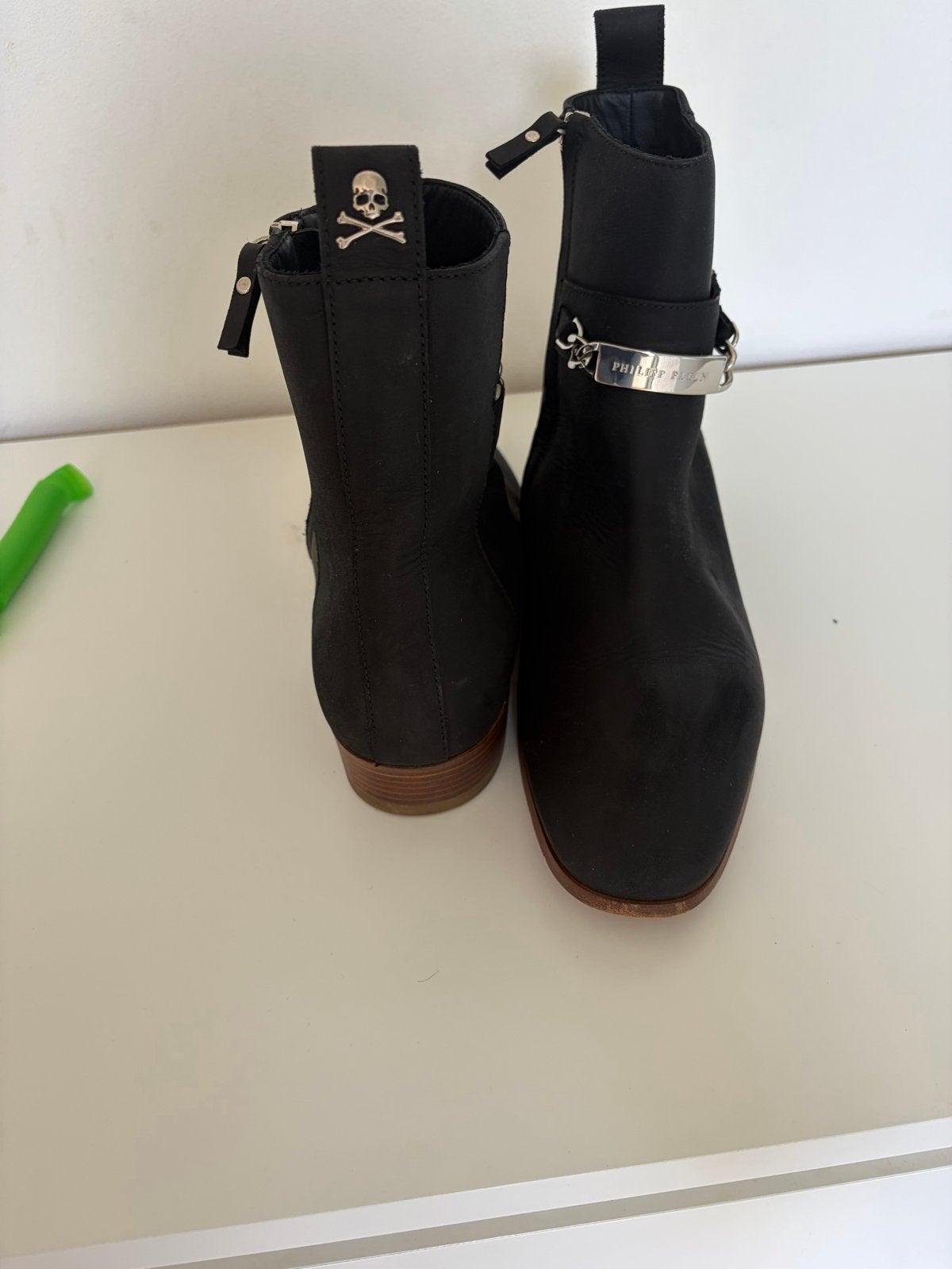 Philipp Plein Zwarte Leren Enkellaarzen Maat 42, Ophalen of Verzenden, Zo goed als nieuw, Zwart, Boots