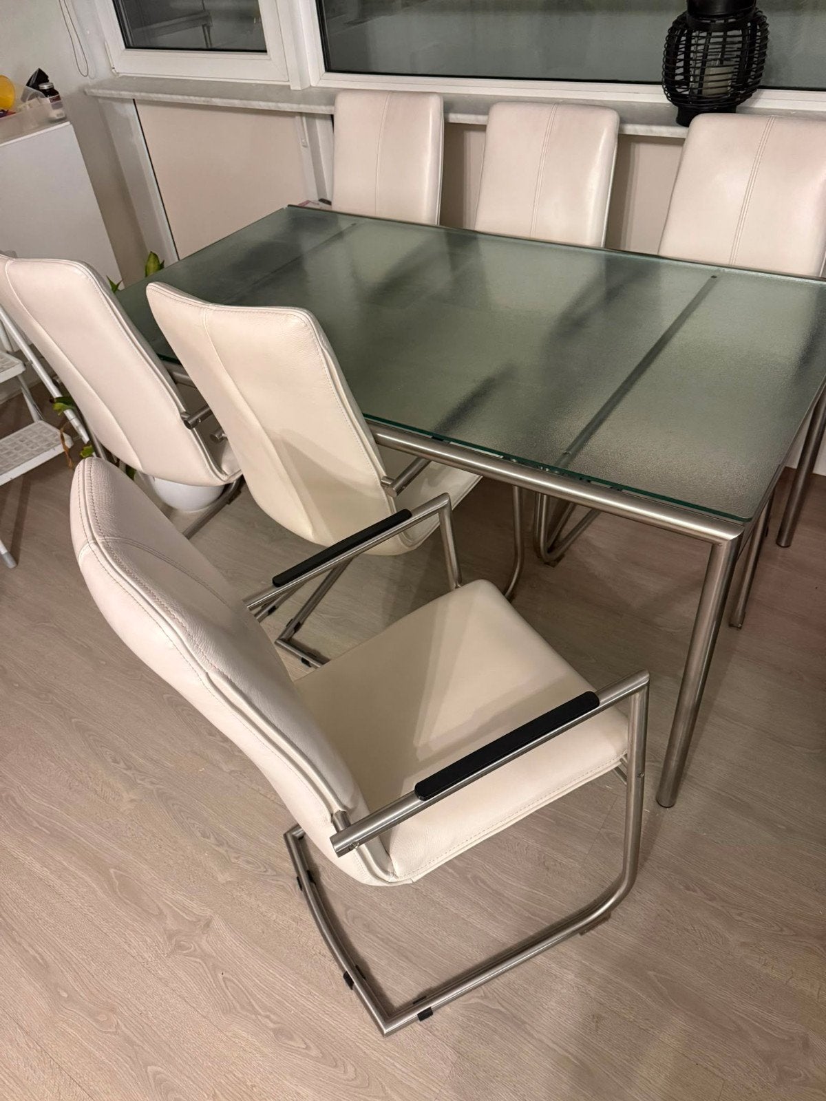 glazen eettafel incl 4 stoelen 160cm, Ophalen