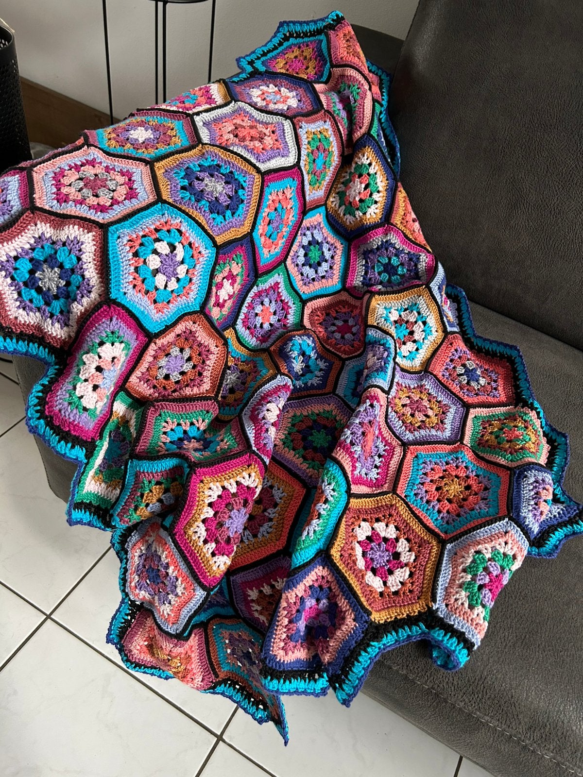 Kleurige hexagon deken, Ophalen of Verzenden, Zo goed als nieuw
