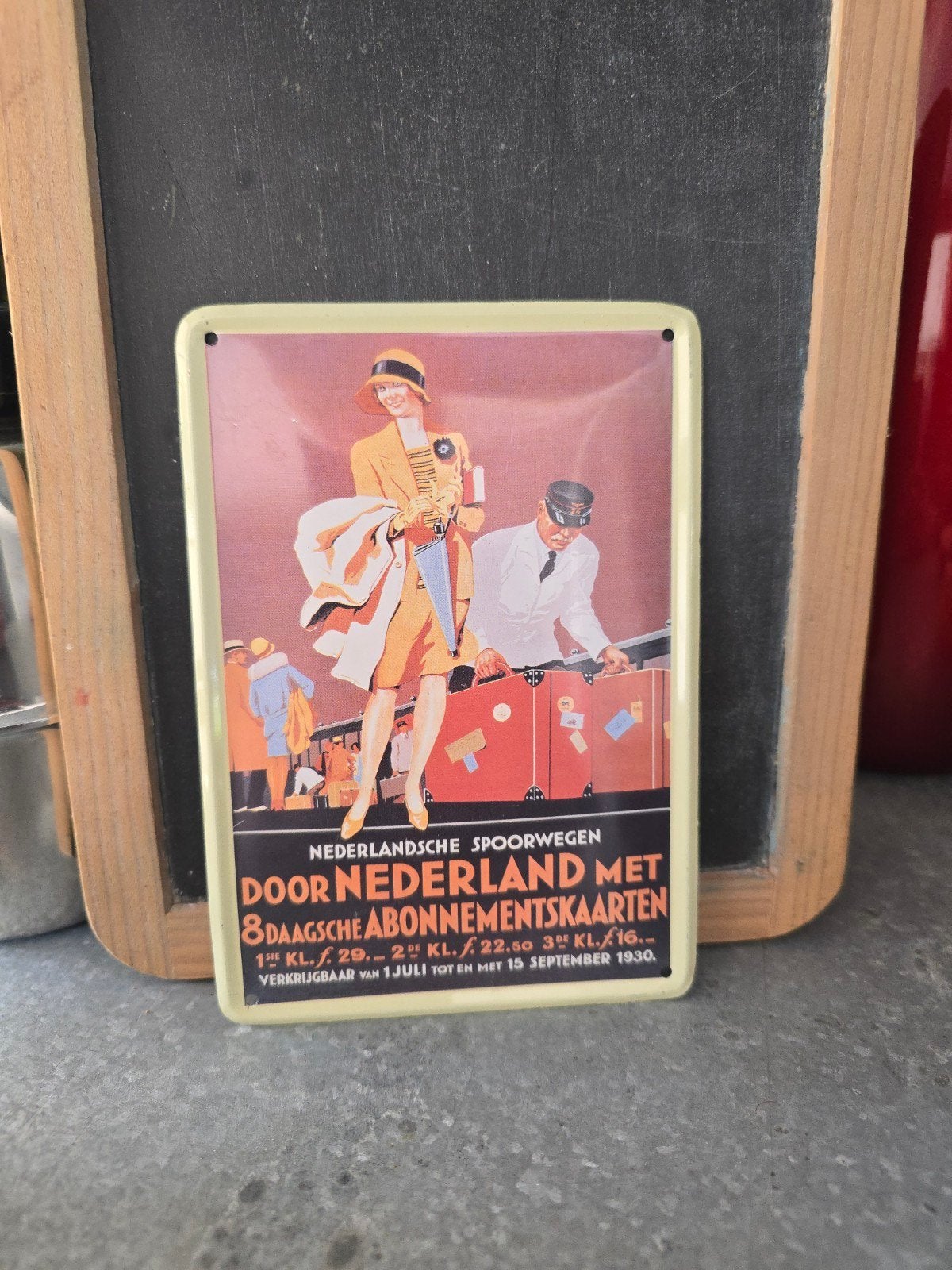 Vintage reclamebord van de Nederlandsche Spoorwegen €7,50, Ophalen of Verzenden, Zo goed als nieuw, Trein, Overige typen