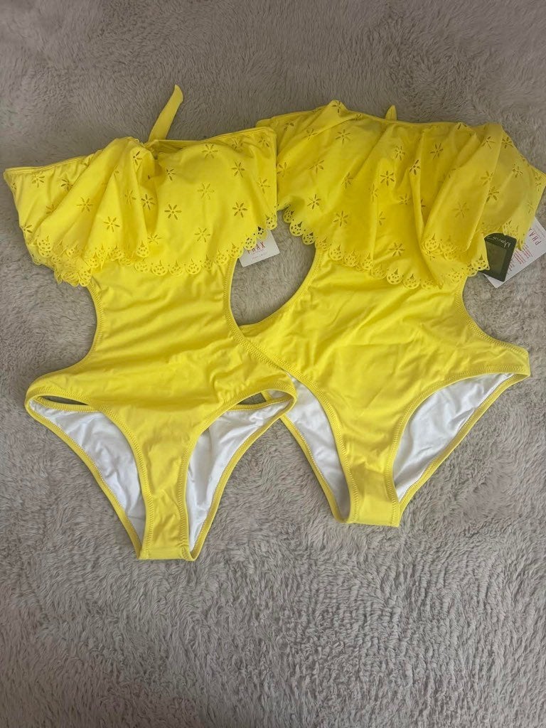 Luxe geel bandeau badpak PHAX broderie ruffles L, Phax, Verzenden, Geel, Nieuw