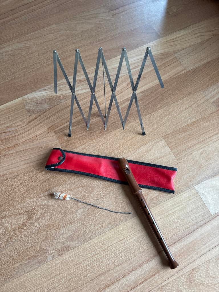 Aura blokfluit met hoes, rijgstok en muziekstandaard, Ophalen of Verzenden, Gebruikt, Sopraan of Sopranino, Met koffer, hoes of etui